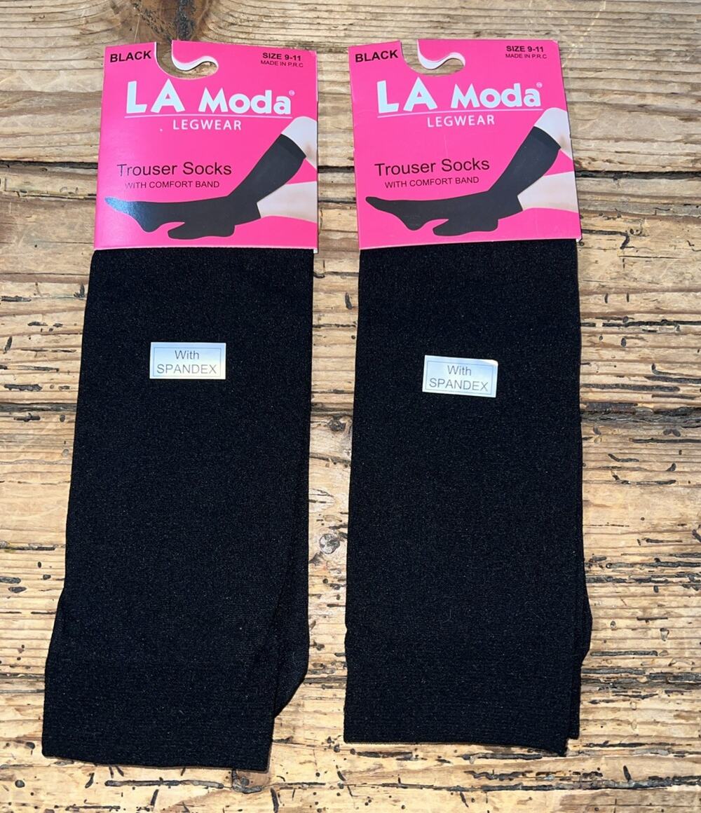 La Moda Legwear Women’s Size 9-11 Black Trouser Socks Set Of 2 NWT